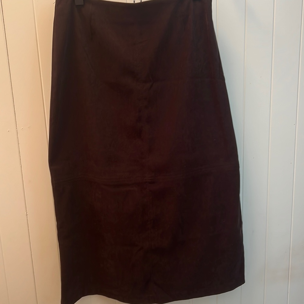 Brown faux suede microfiber midi skirt